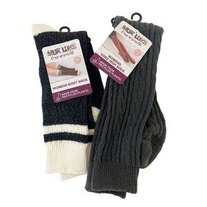 NEW Muk Luks Lot of 2 Socks Gray Women's Boot Socks Knee High Socks Cozy